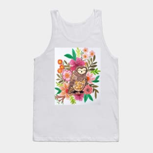 Floral brown barn Owl Tank Top